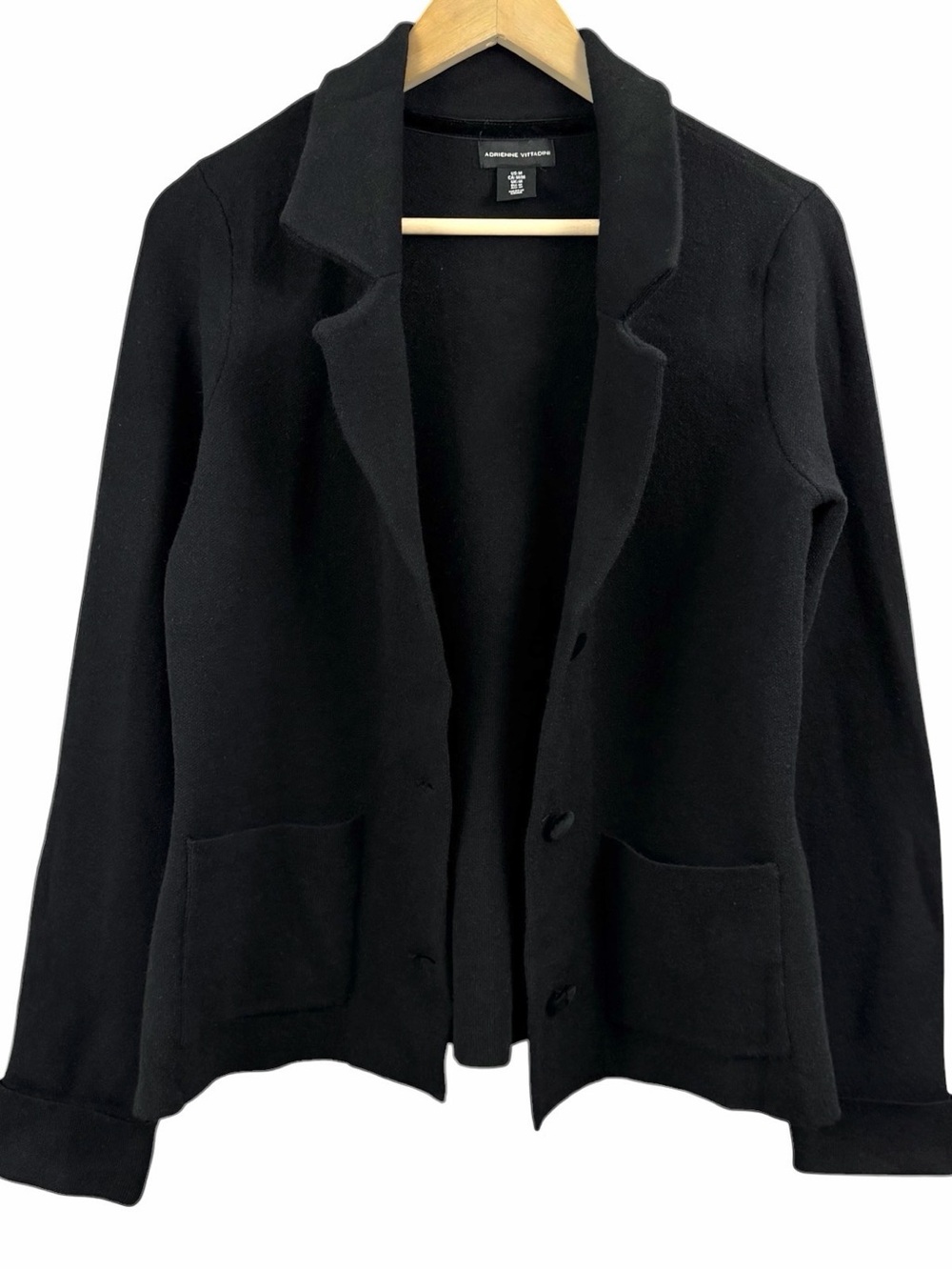 Adrienne Vittadini Black Cuffed Knit Button Front Sweater Blazer Size Medium